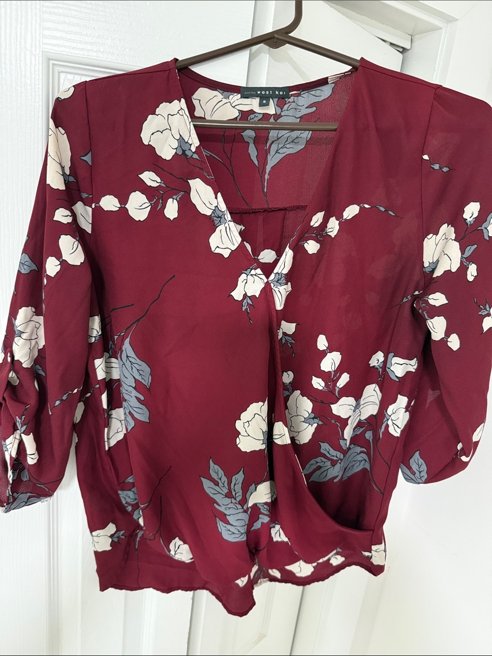 West Kei Burgundy Floral V-Neck Blouse